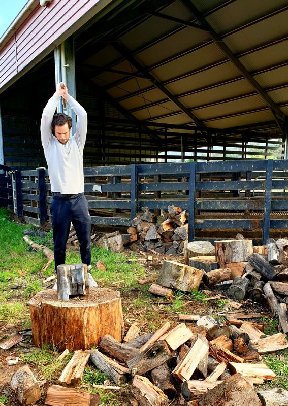 Luke practicing for the Wide World of Sports Woodchop